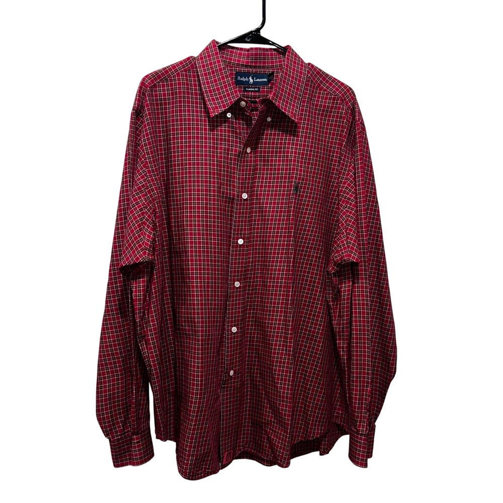 Ralph‎ Lauren Mens XXL Classic Fit Red Plaid Button Down Shirt Long Sleeve Pony
